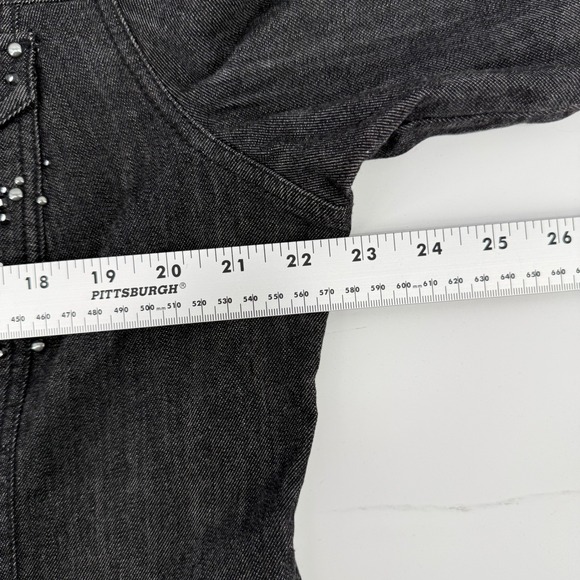 Chicos Womens Denim Jacket Black Embellished Rhinestone Studded Western Size 3 - Picture 5 of 8